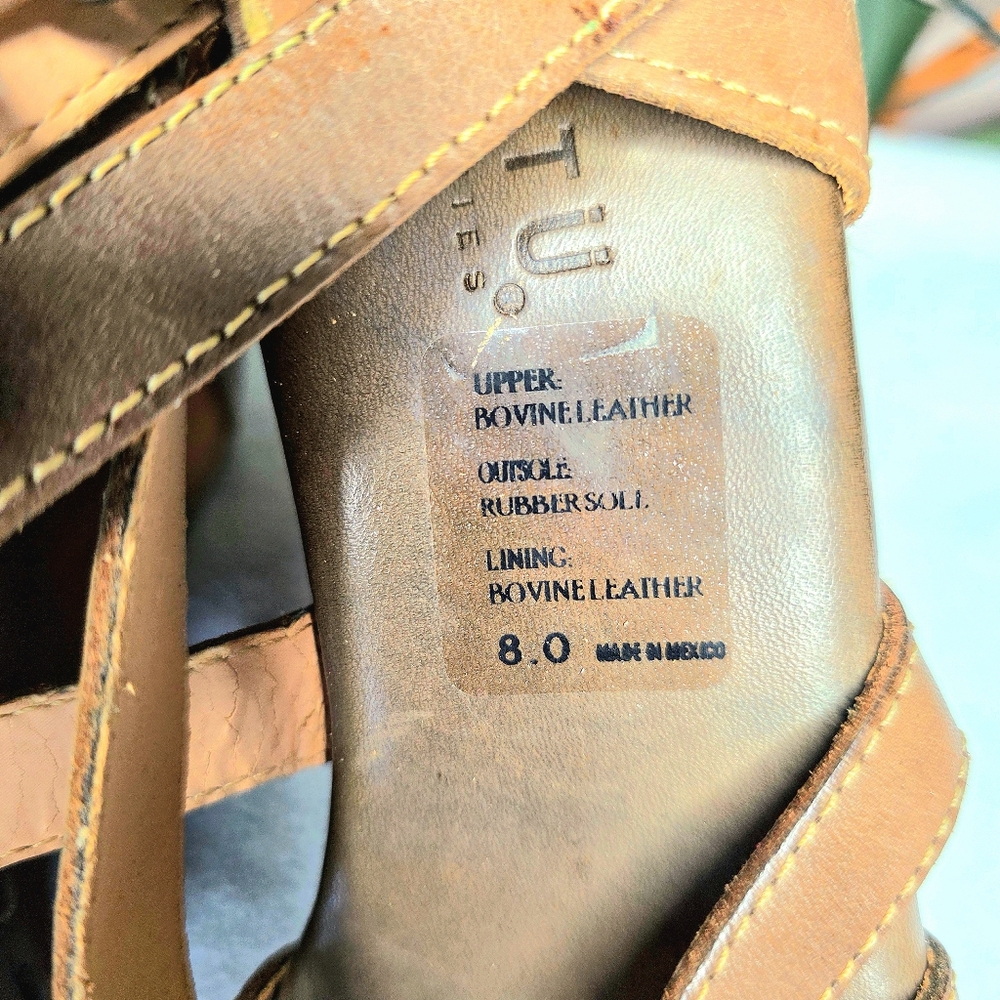 50) BED STU Studded Dark Taupe Leather Wooden Wedge Sandal Sz. 8 (Never Worn) - Picture 5 of 10